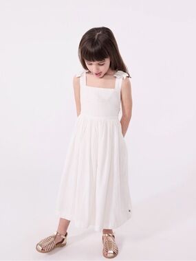EUC Petit Bateau White Girls Cotton Summer Long Strappy Dress